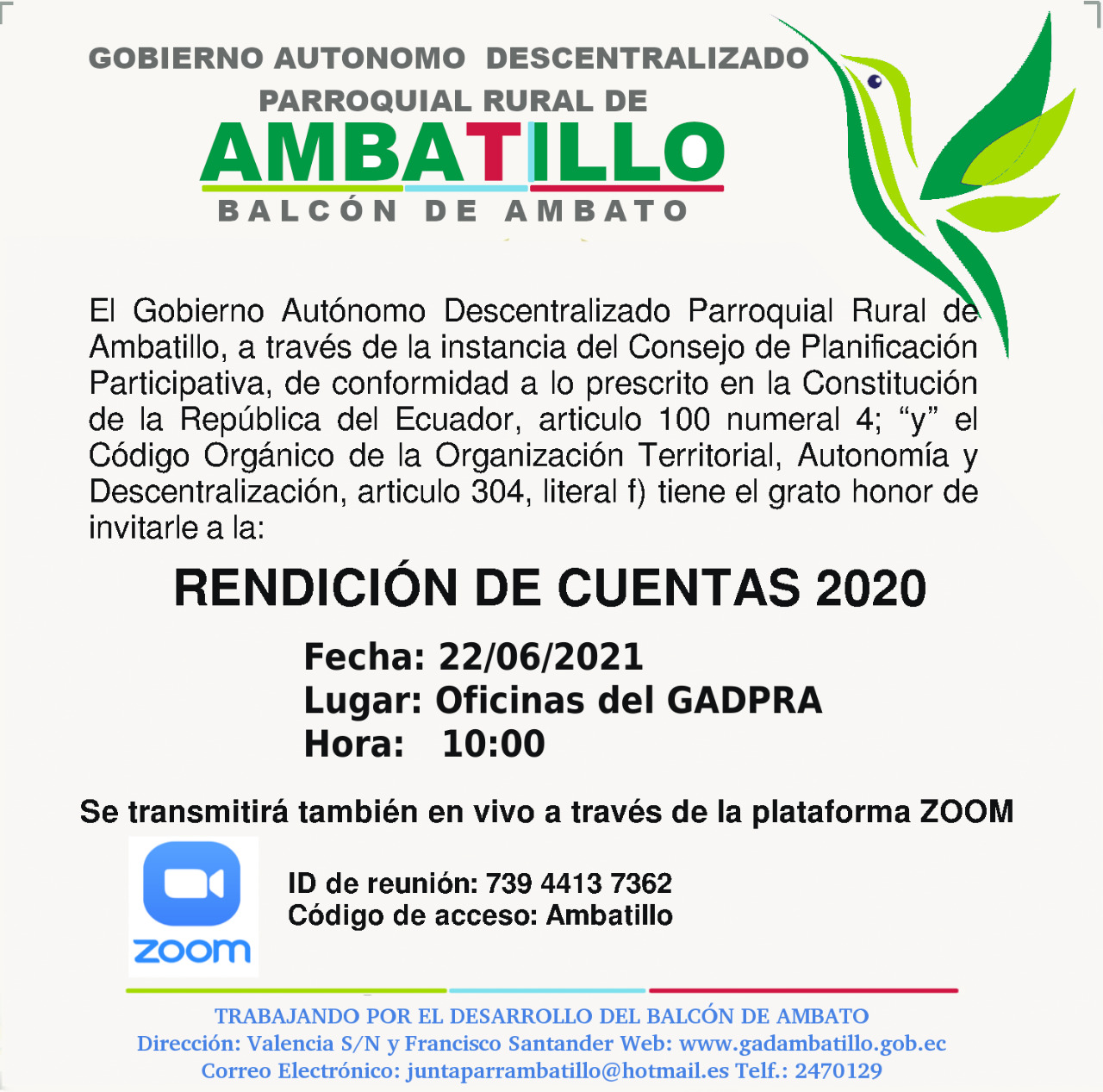 Invitación al proceso de Rendiciòn de Cuentas 2020